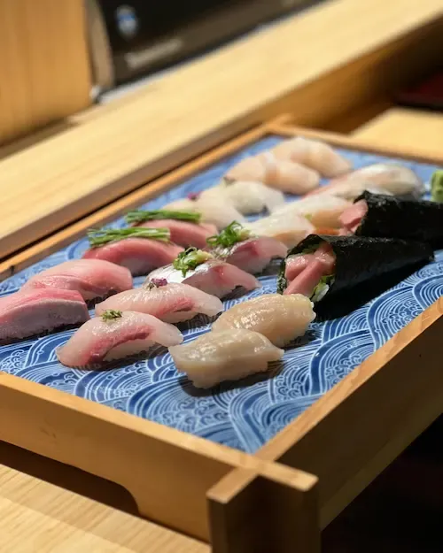 Omakase sushi platter with various fish